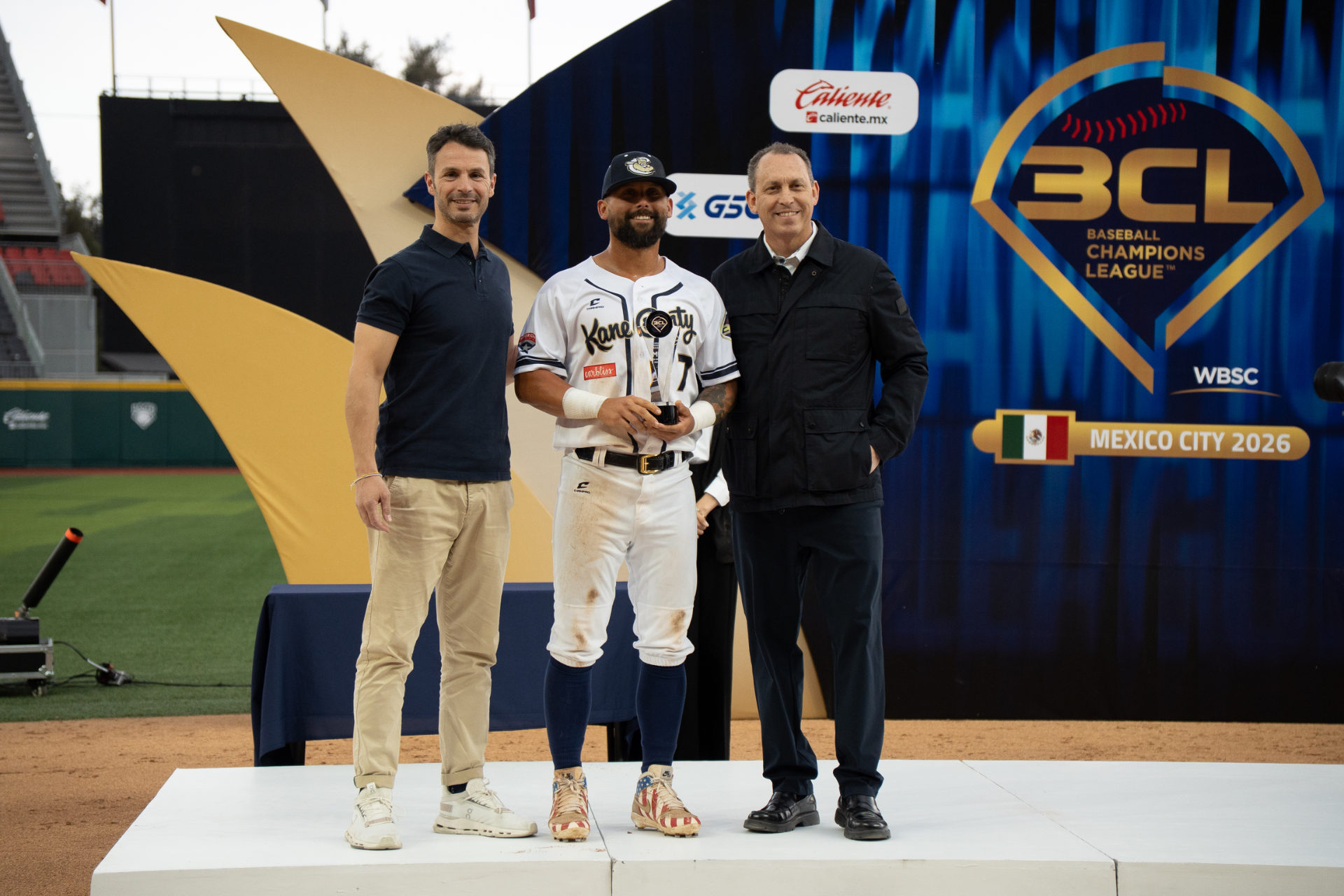Josh Allen accepts his MVP award -- with his American flag cleats on. Photo courtesy the American Association.