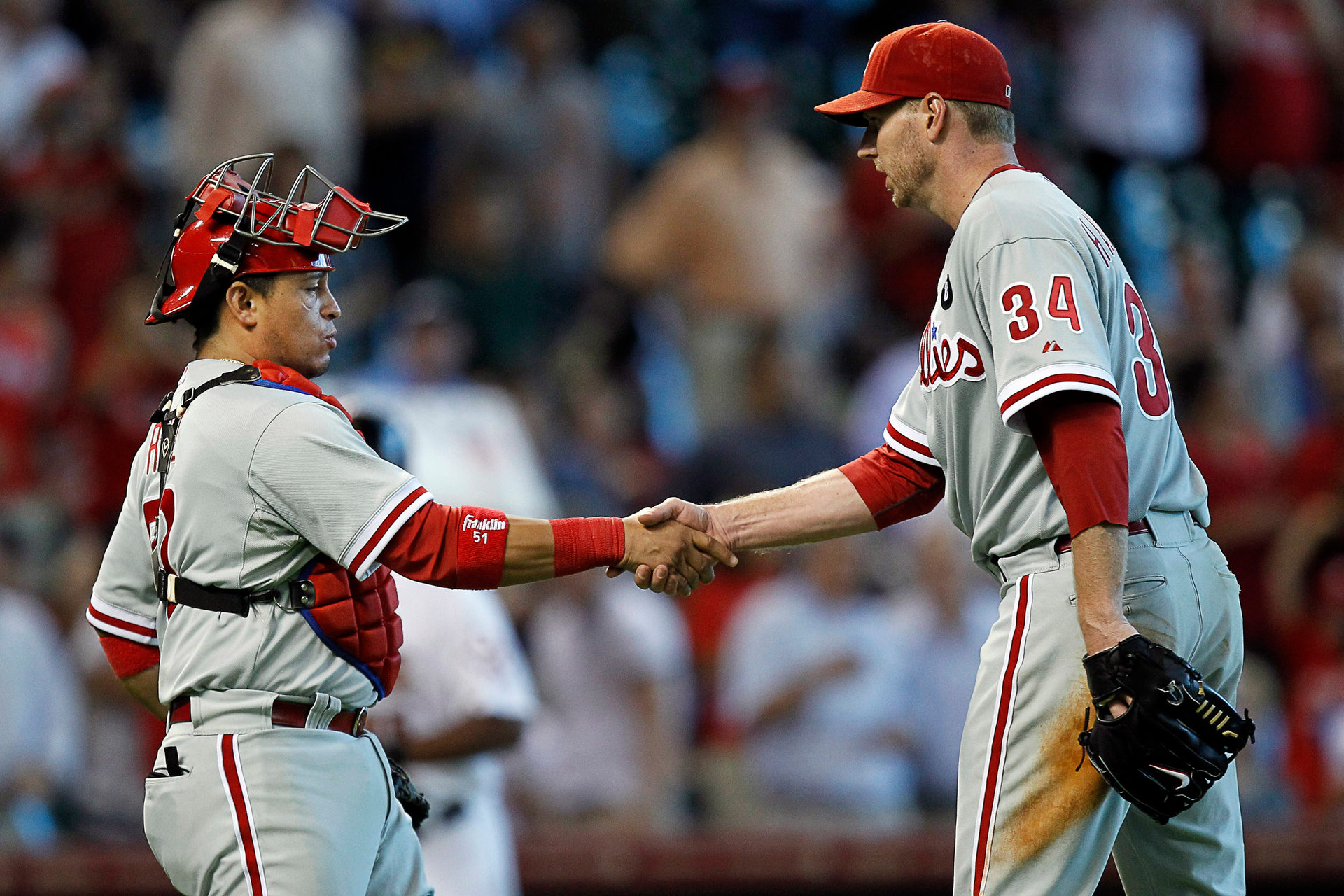 Carlos Ruiz and Roy Halladay after his Sept. 2011 shutout