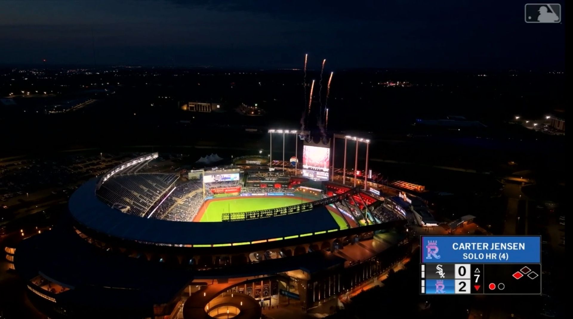 Drone shot of Carter Jensen's home run