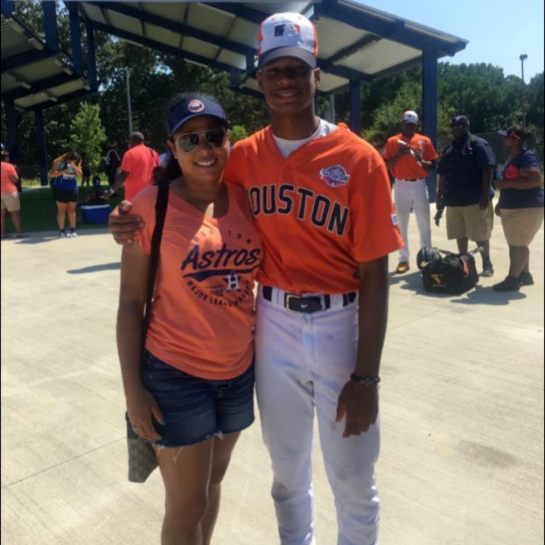 Brice Matthews with mom Edrice 
