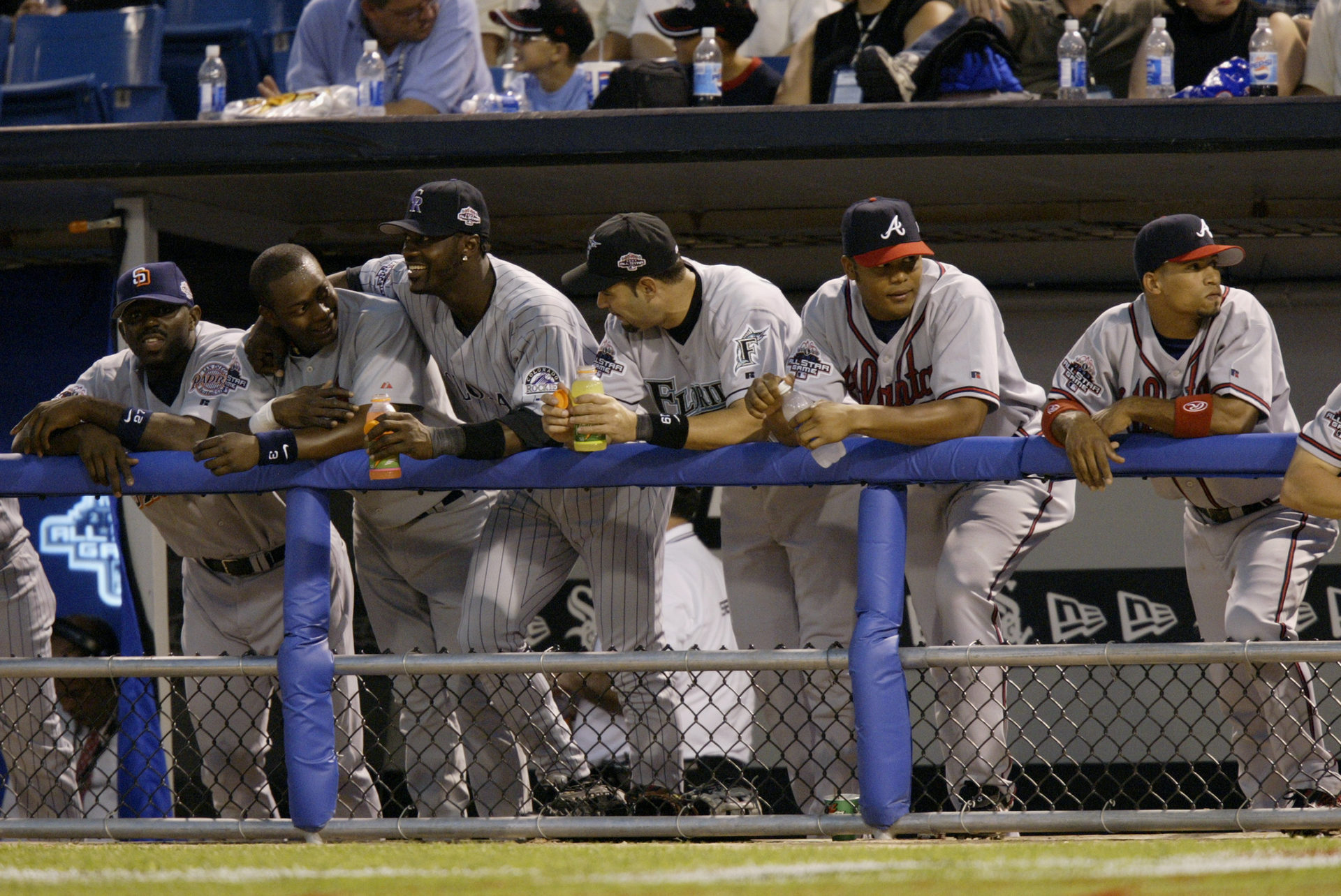 Rondell White, Edgar Renteria, Preston Wilson, Mike Lowell, Andruw Jones and Rafael Furcal at the 2003 All-Star Game
