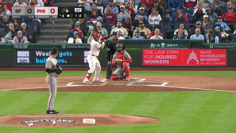 Luis Arraez turns a double play against the Phillies
