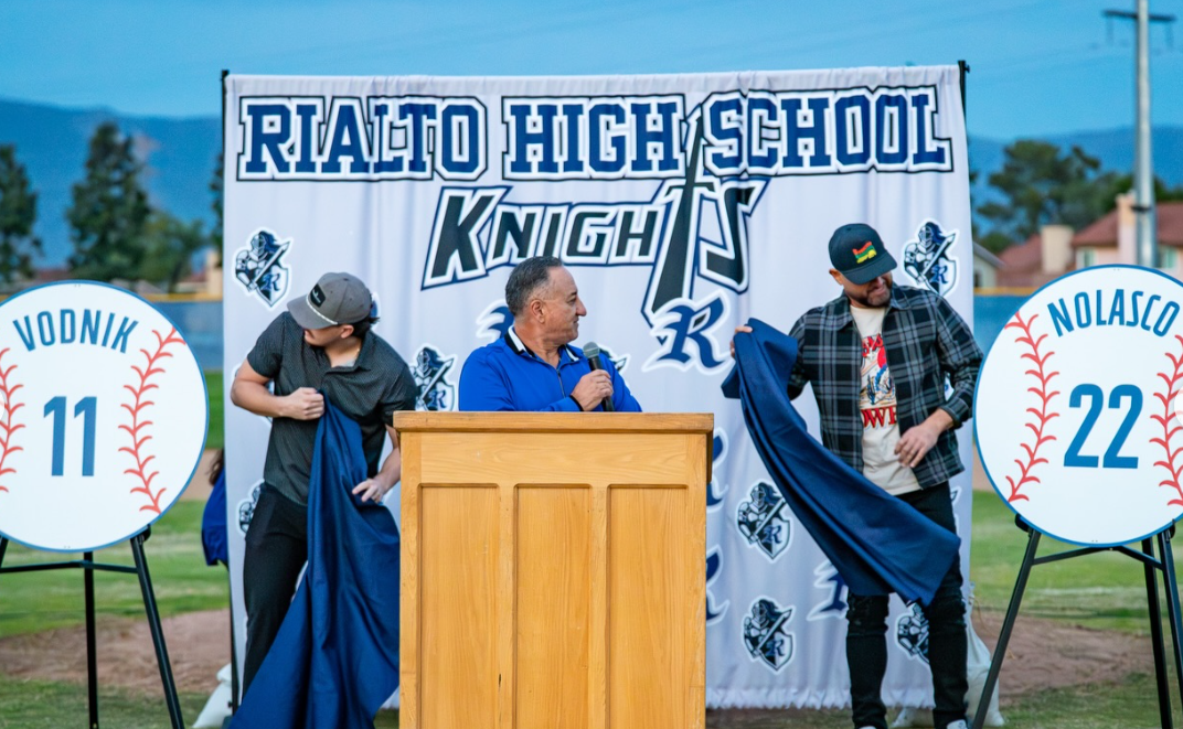 Victor Vodnik and Ricky Nolasco at Rialto High School