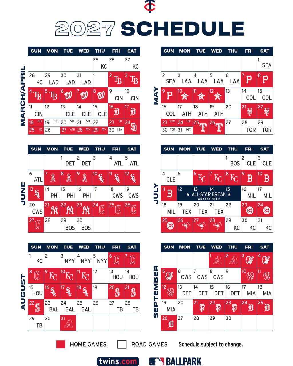 Twins' 2027 schedule