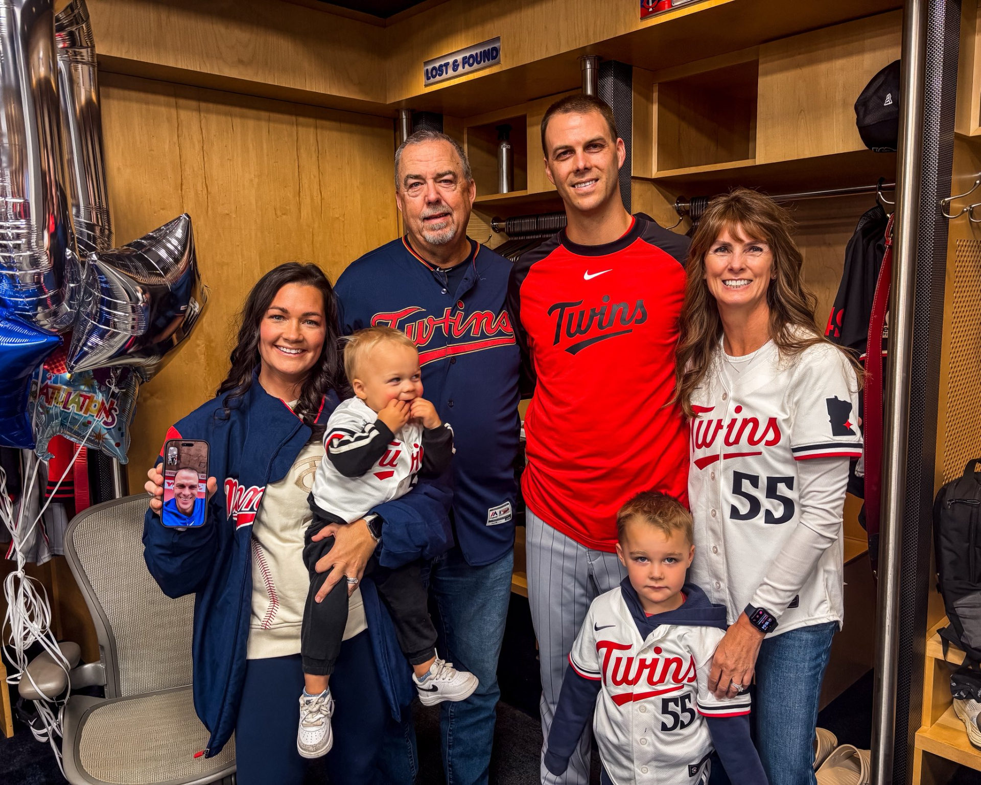 Taylor Rogers with his family celebrating 10 years of MLB service time