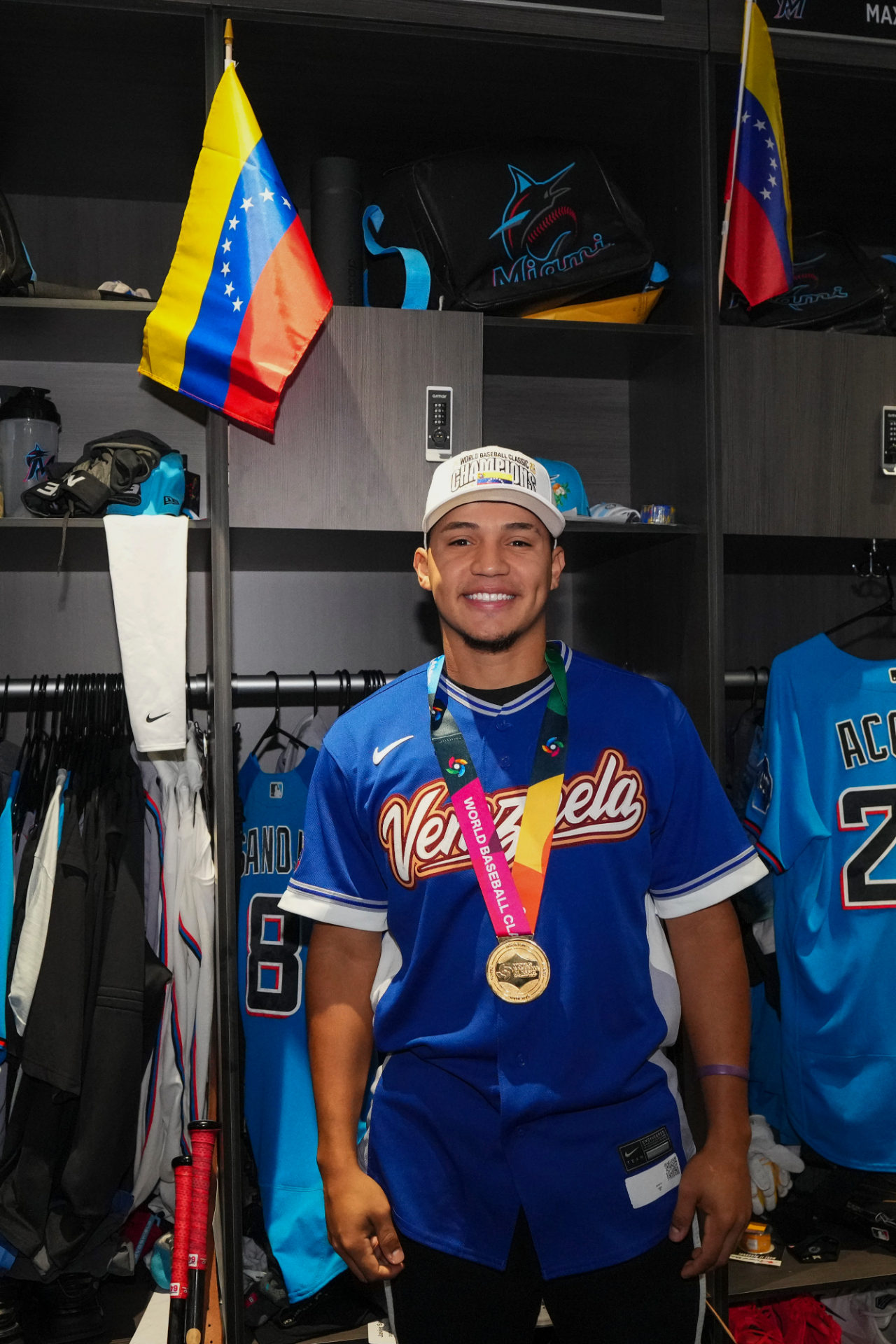 Javier Sanoja at his locker