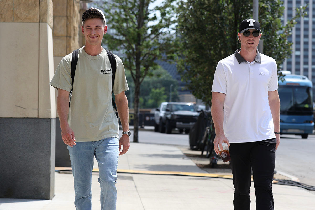 Luke Weaver and Brett Baty arriving at PNC Park