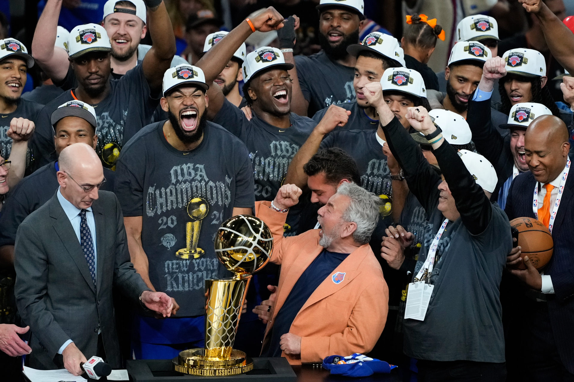 The Knicks celebrate their NBA championship