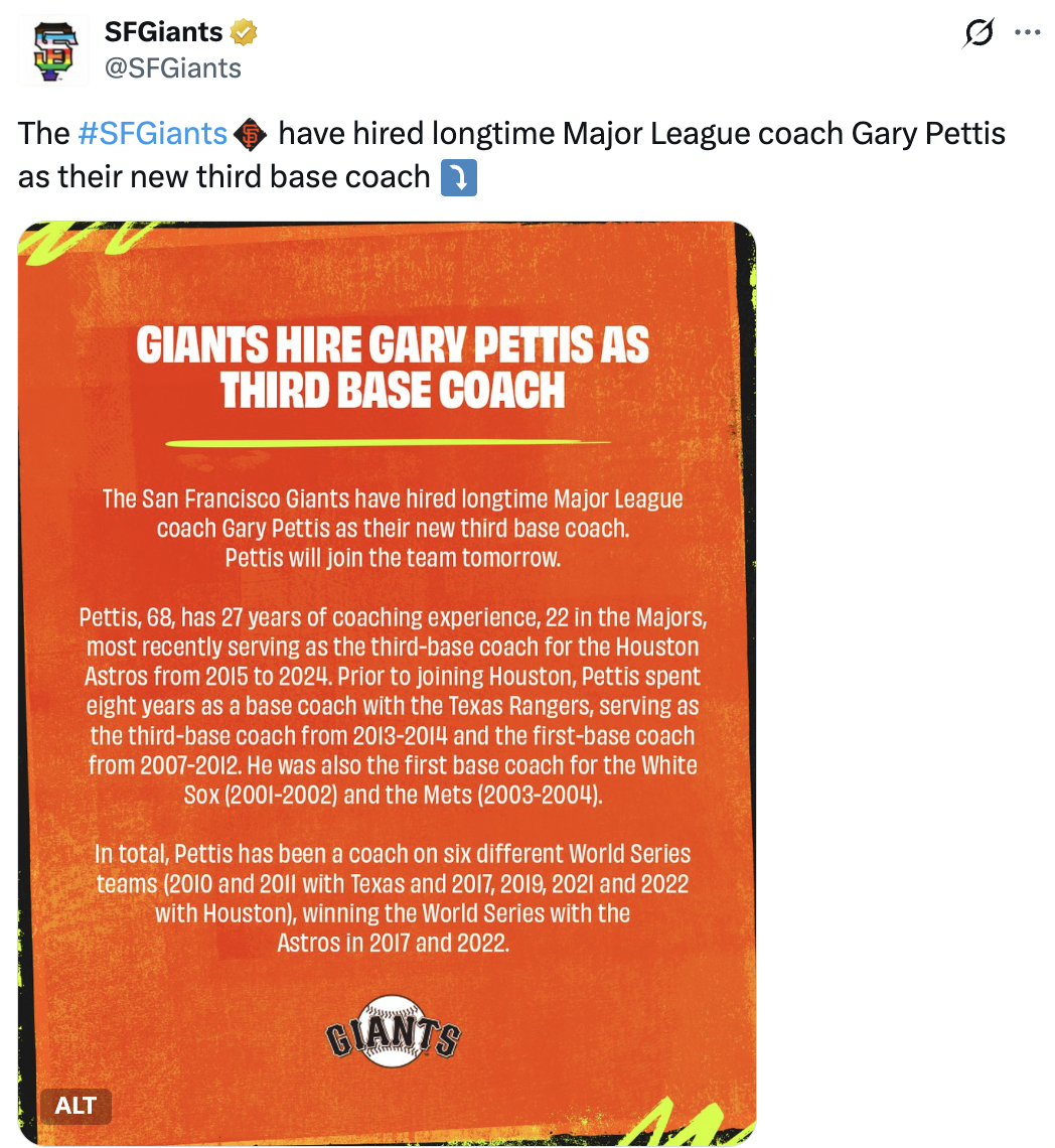 Giants hire Gary Pettis as new third-base coach