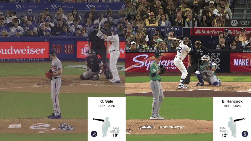 An animated GIF of Chris Sale vs. Emerson Hancock An animated GIF of Chris Sale vs. Emerson Hancock
