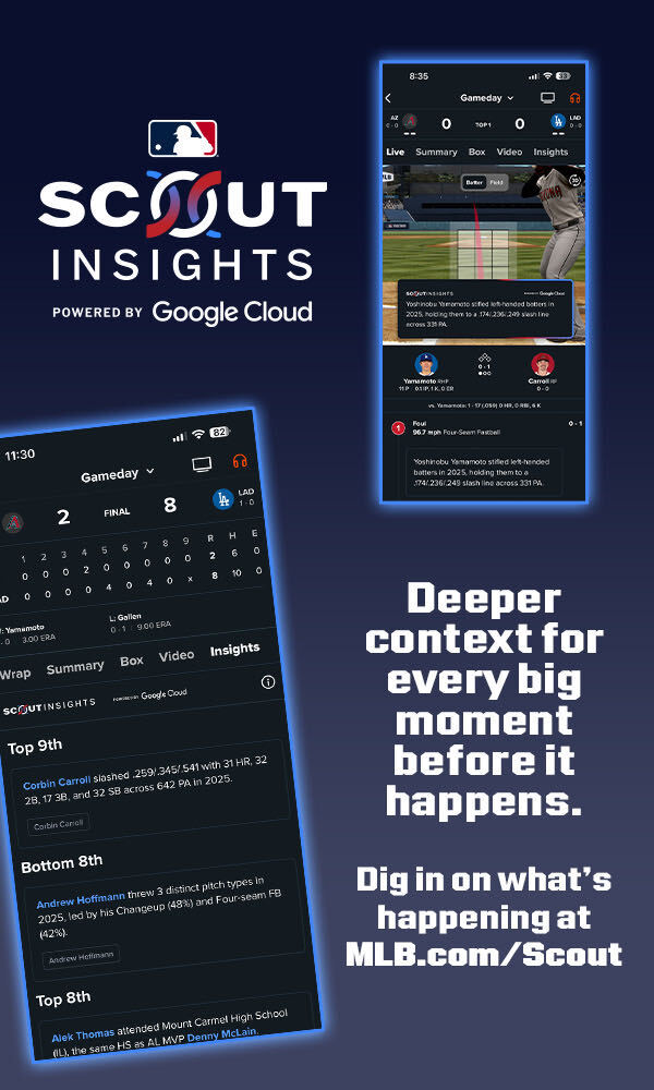 Deeper context for every big moment before it happens. Dig in on what's happening at MLB.com/Scout Deeper context for every big moment before it happens. Dig in on what's happening at MLB.com/Scout