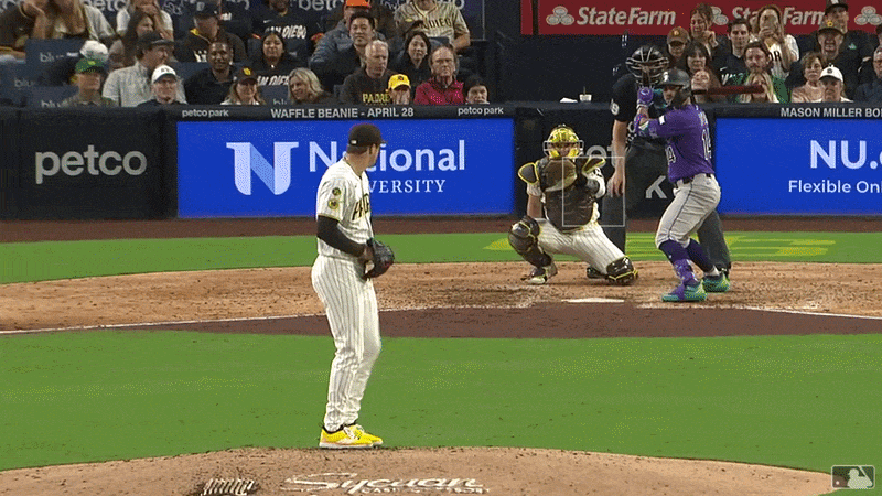 An animated GIF of Mason Miller's 103.4 mph strikeout