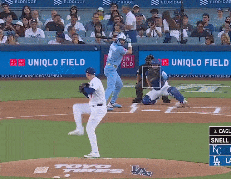 An animated GIF of Blake Snell's curveball strikeouts vs. Royals