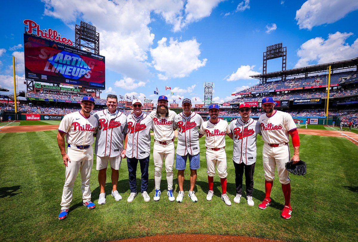Phillies' 'Moonlight Graham' players pose with current Phillies