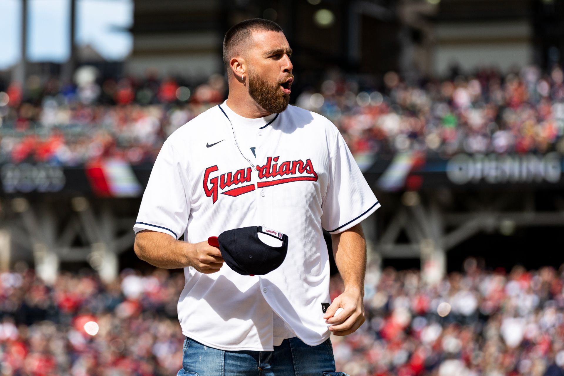 Travis Kelce at the Guardians' home opener in 2023 Travis Kelce at the Guardians' home opener in 2023