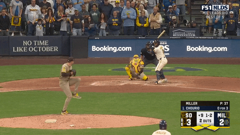 An animated GIF of Jackson Chourio vs. Mason Miller