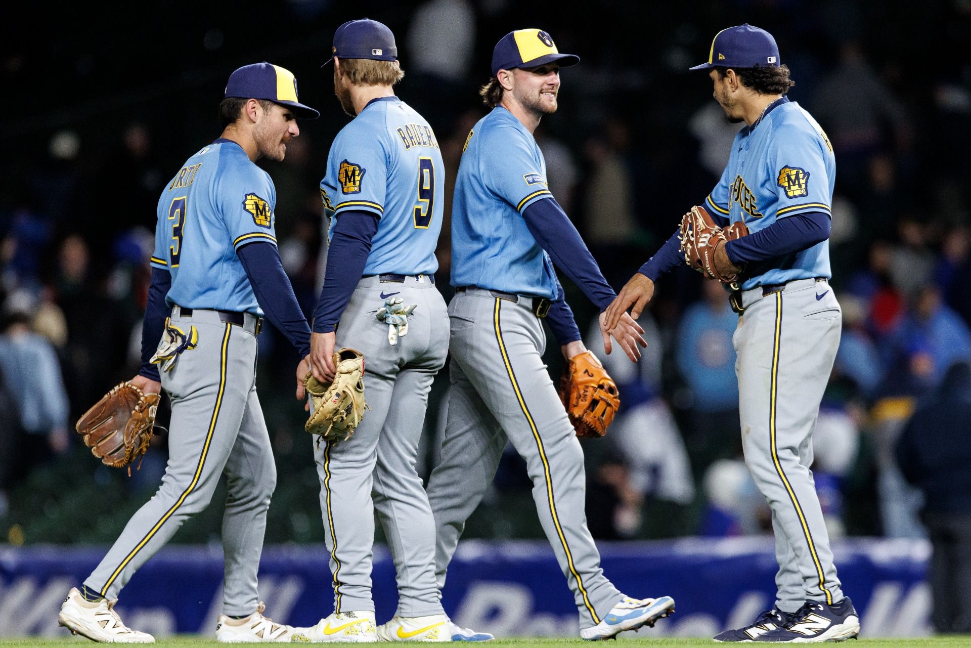 The Brewers celebrate a win