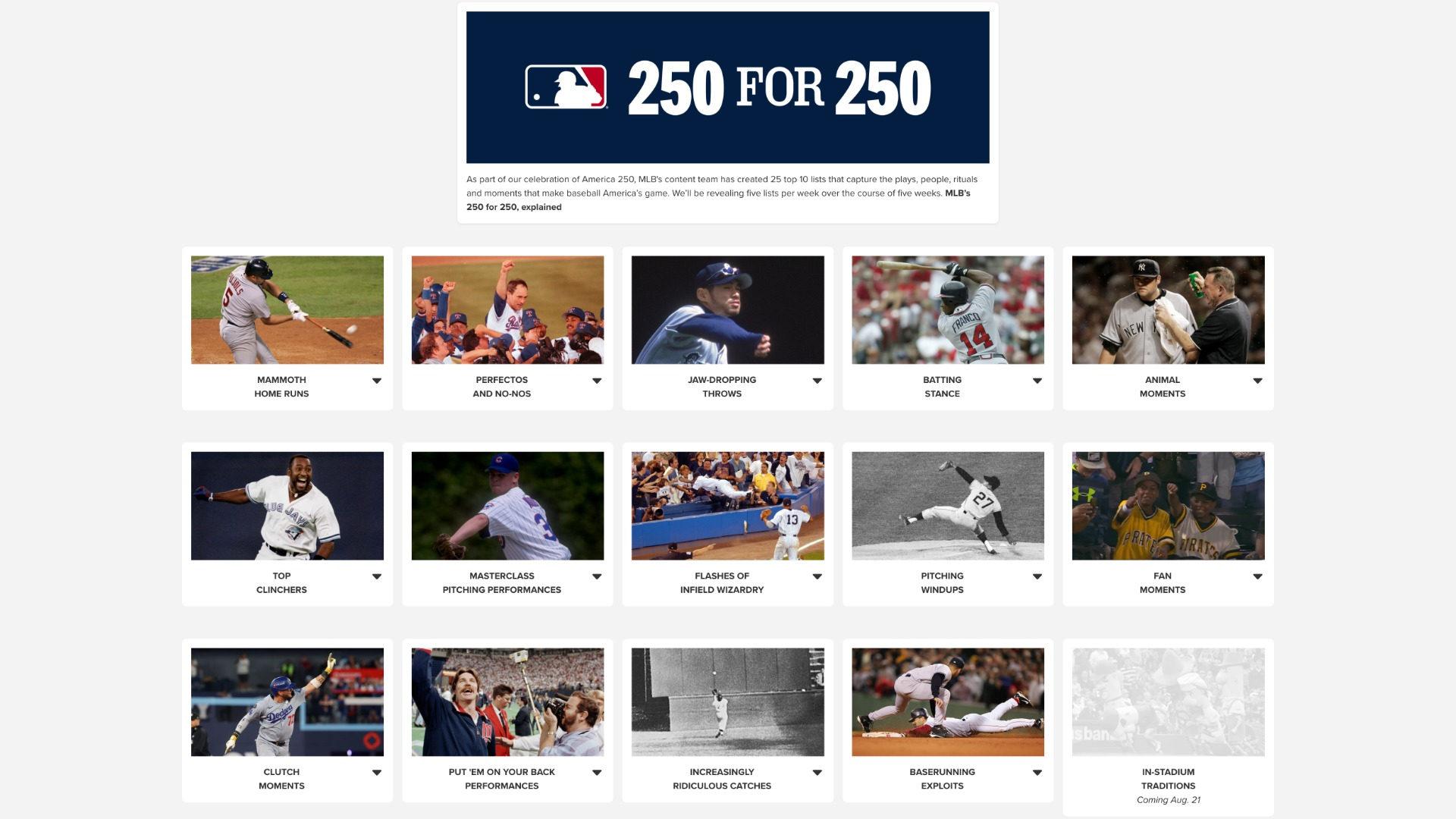 MLB's 250 for 250 series