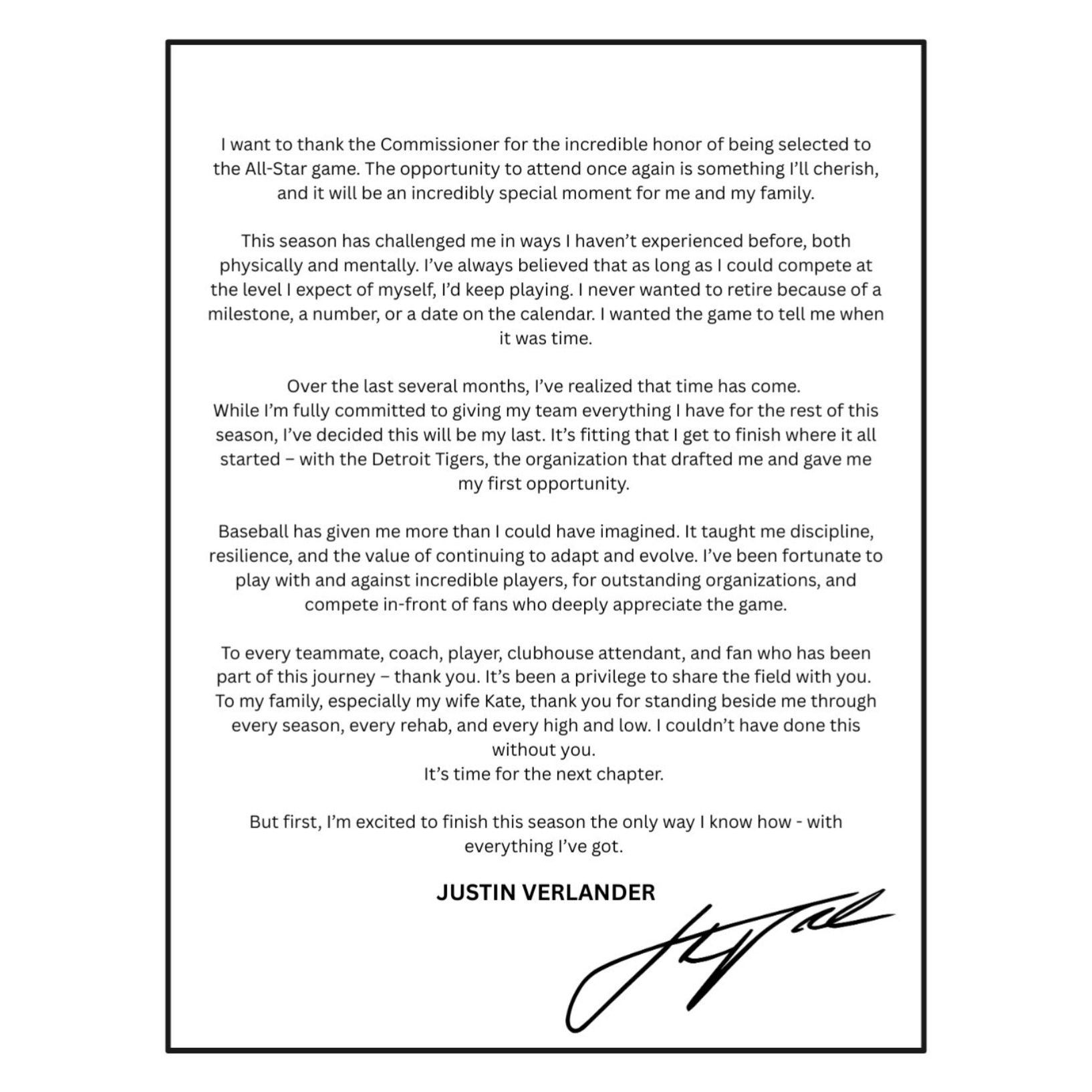 Justin Verlander's statement on his retirement