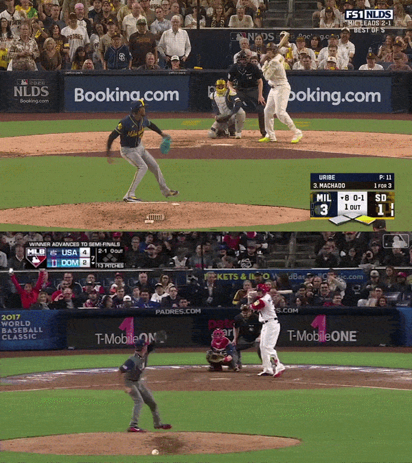 An animated GIF of home run robberies vs. Manny Machado