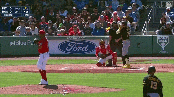 An animated GIF of Konnor Griffin's first Spring Training home runs