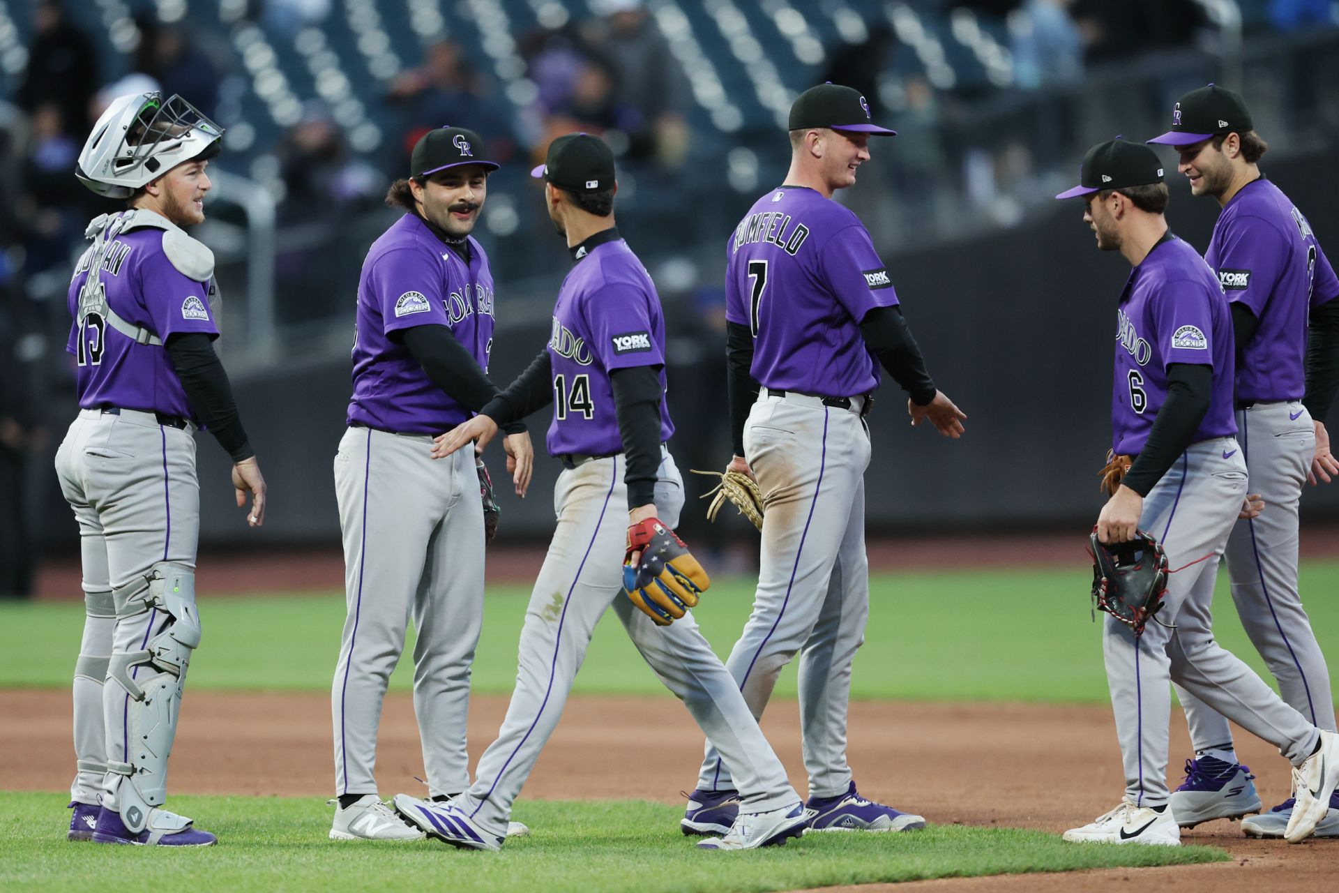 The Rockies celebrate a win