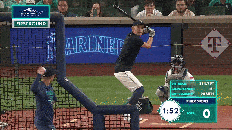 An animated GIF of Ichiro homering at Mariners Alumni Home Run Derby