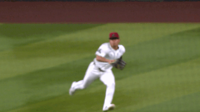 An animated gif of D-backs center fielder Jorge Barrosa making a sliding catch