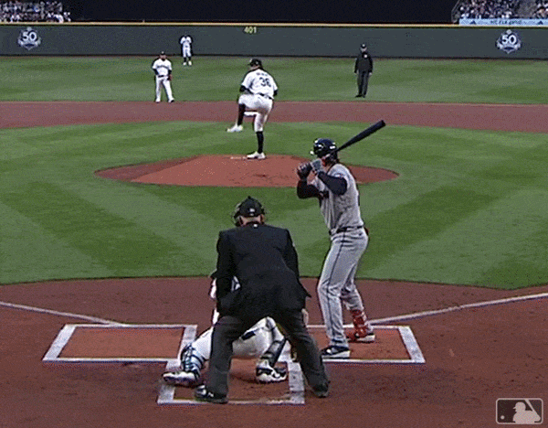 An animated GIF of Chase DeLauter's home run swings