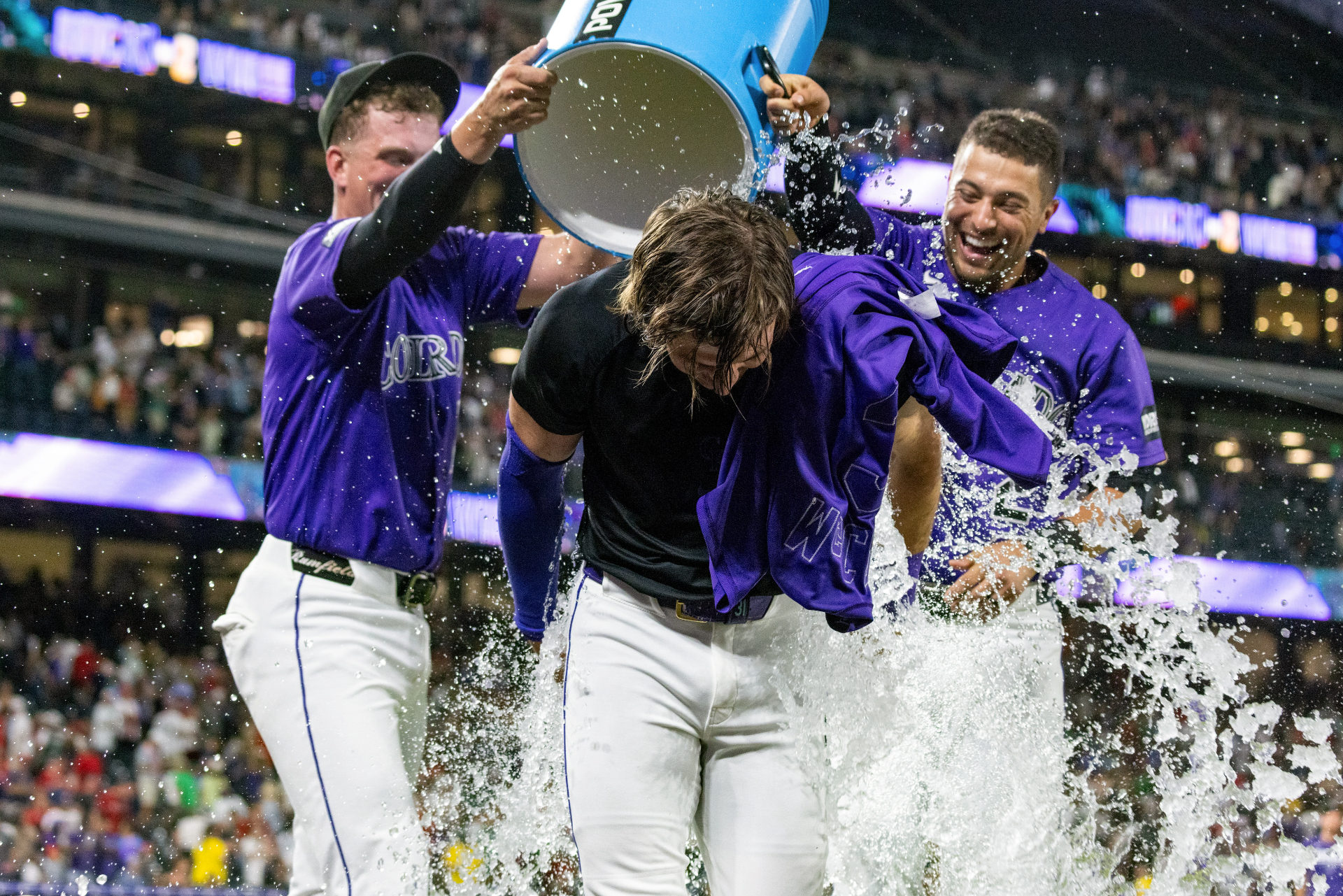 Jake McCarthy after his walk-off triple for the Rockies