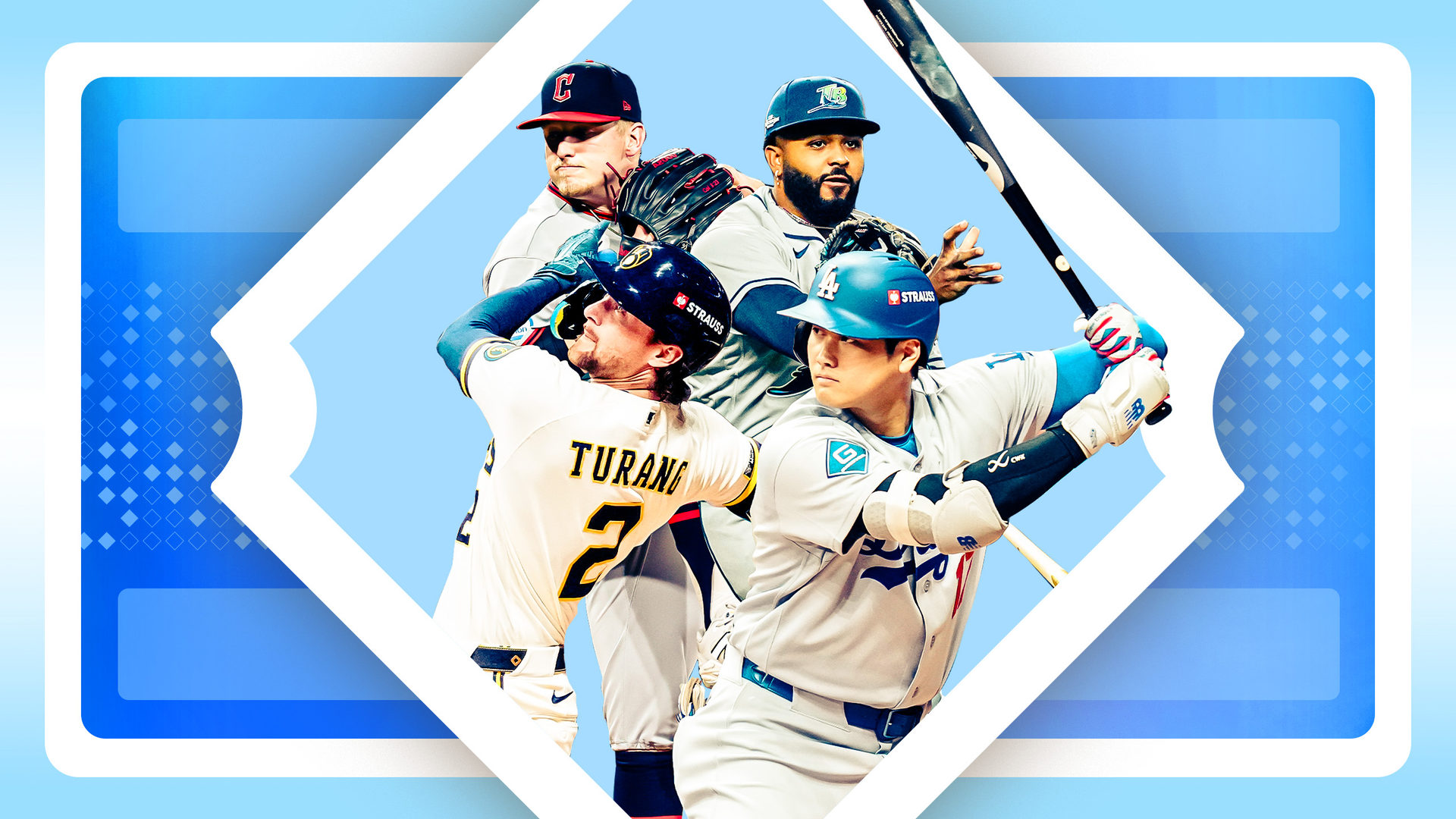 Photos of Brice Turang, Parker Messick, Junior Caminero and Shohei Ohtani